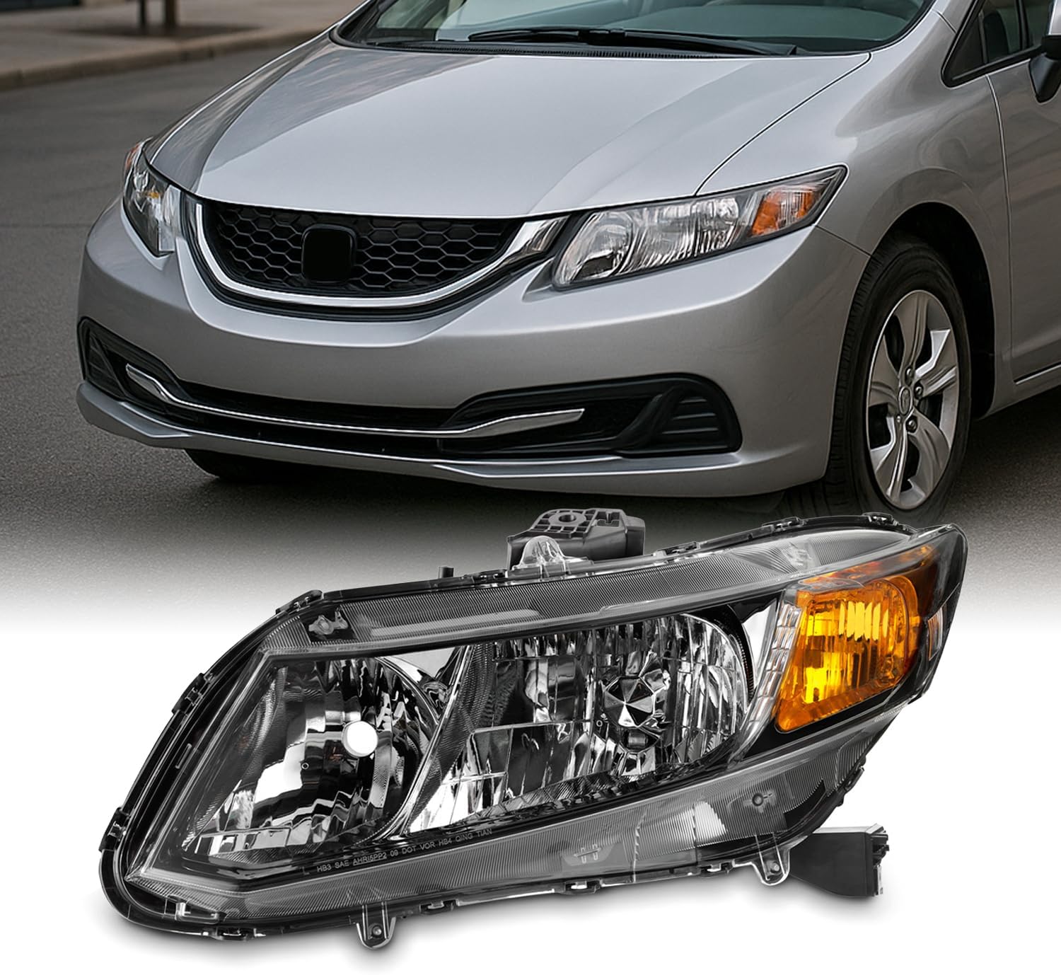 AKKON - Fits 2012 2013 2014 2015 Civic Sedan Coupe Halogen Type Chrome Headlights Left Driver Side