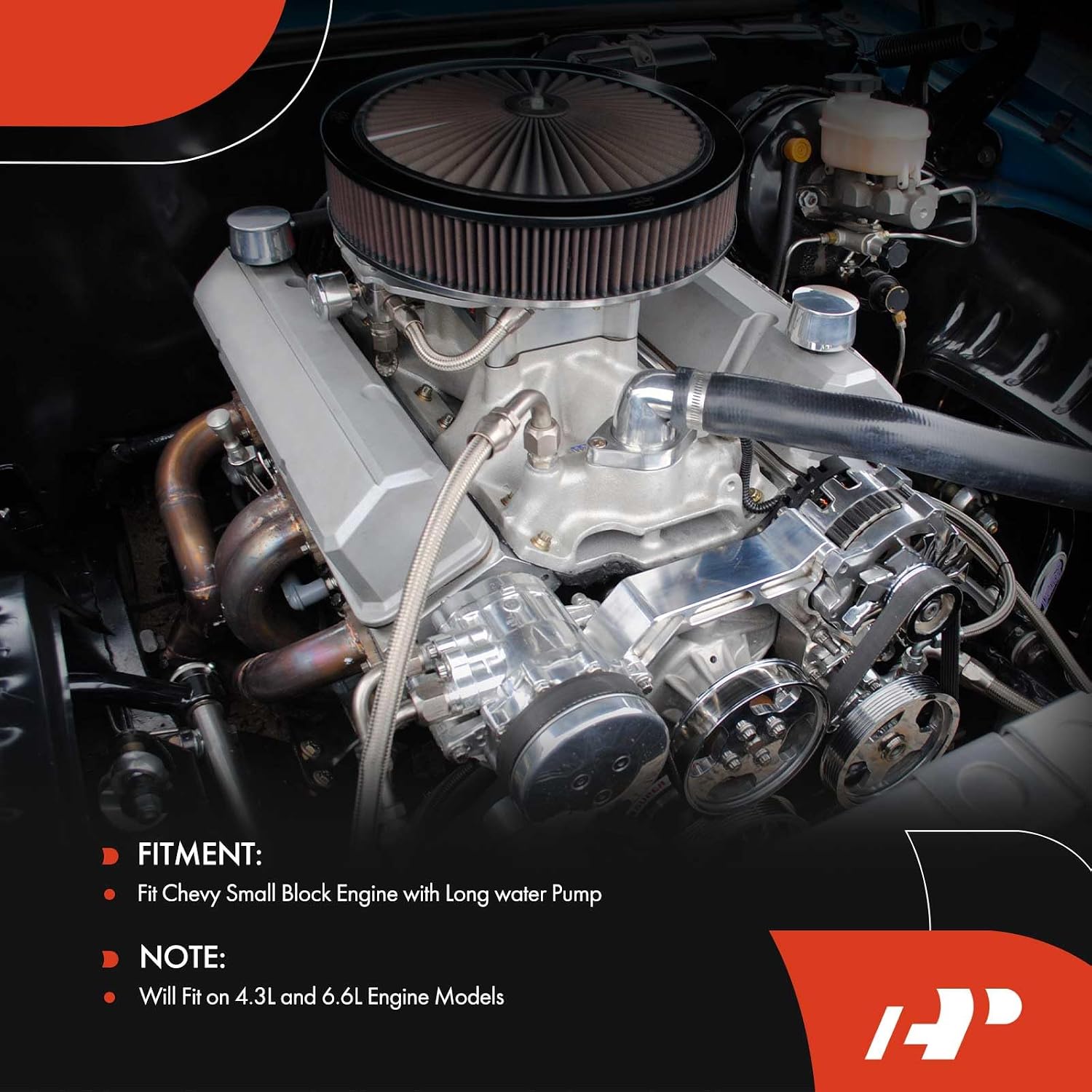 A-Premium Polished Aluminum A/C Compressor Bracket Kit | Compatible with Chevy Small Block Engine 4.3L 6.6L, with Long Water Pump