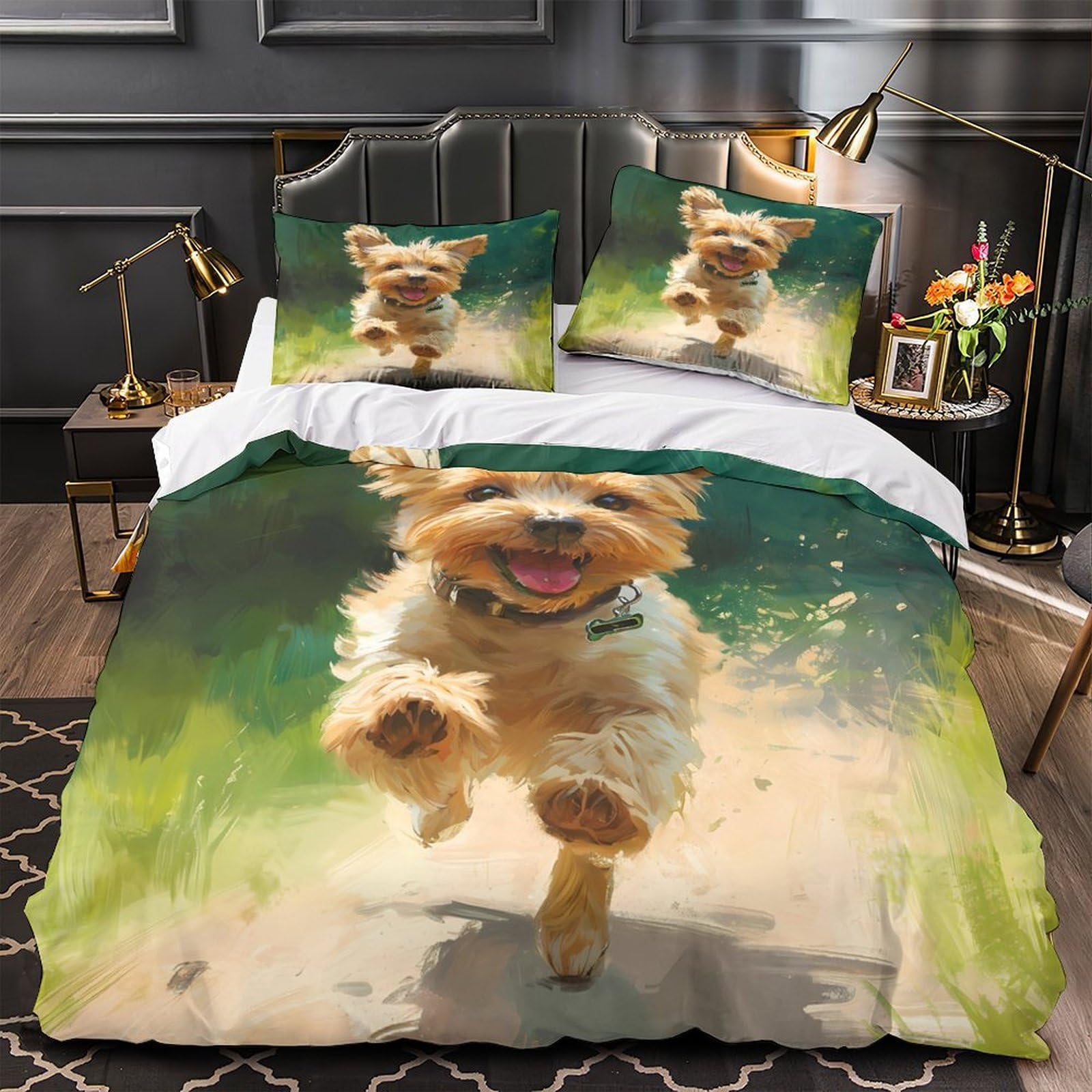 Housse de couette hypoallergique imprimé 3D chien pour lit enfant en microfibre douce