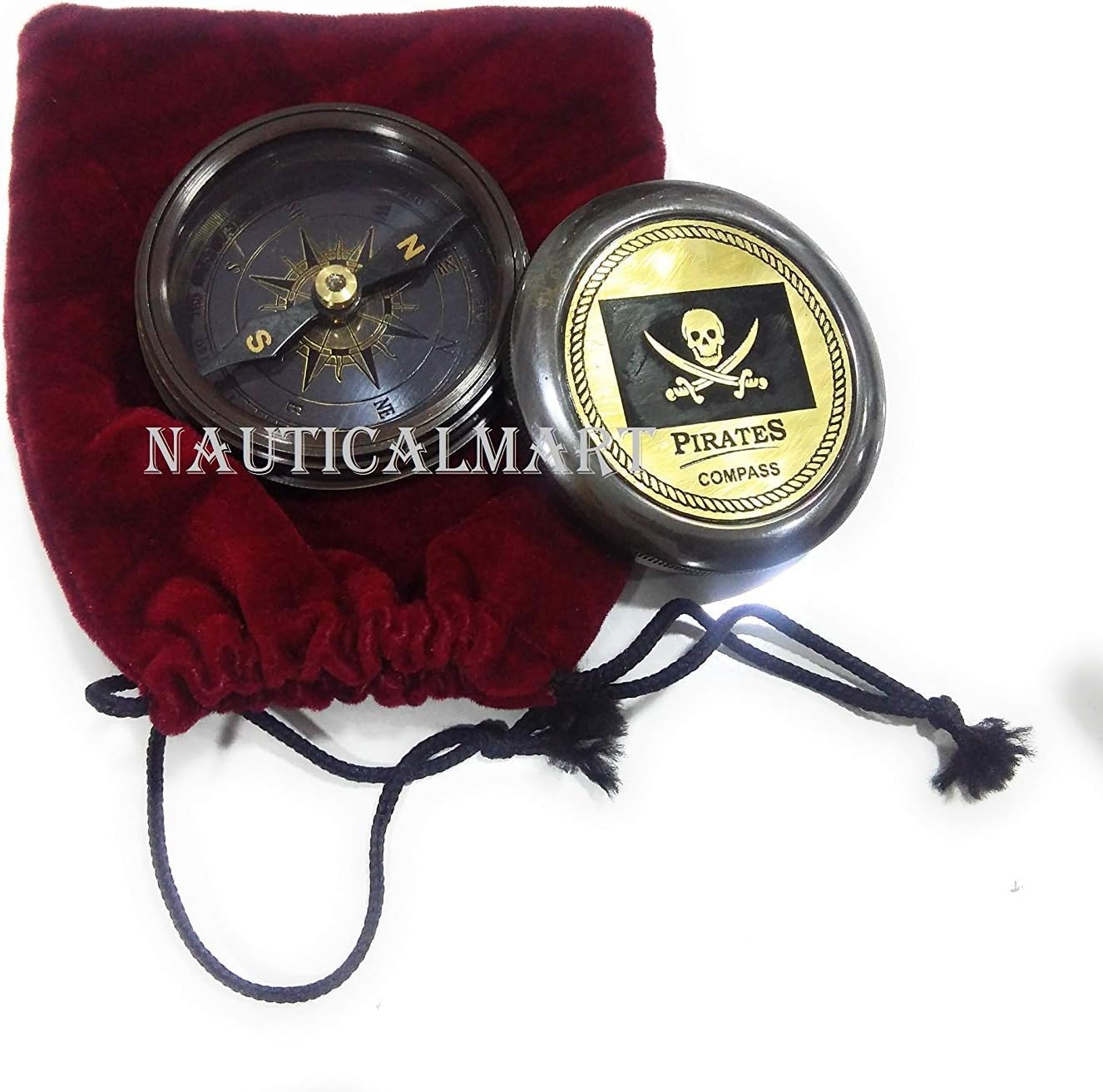 Pirated Compass Brass Pocket Gift for Camping, Travelling, Hiking, Boating, Directional, Wedding, Birthday, Anniversary, Graduation Gift