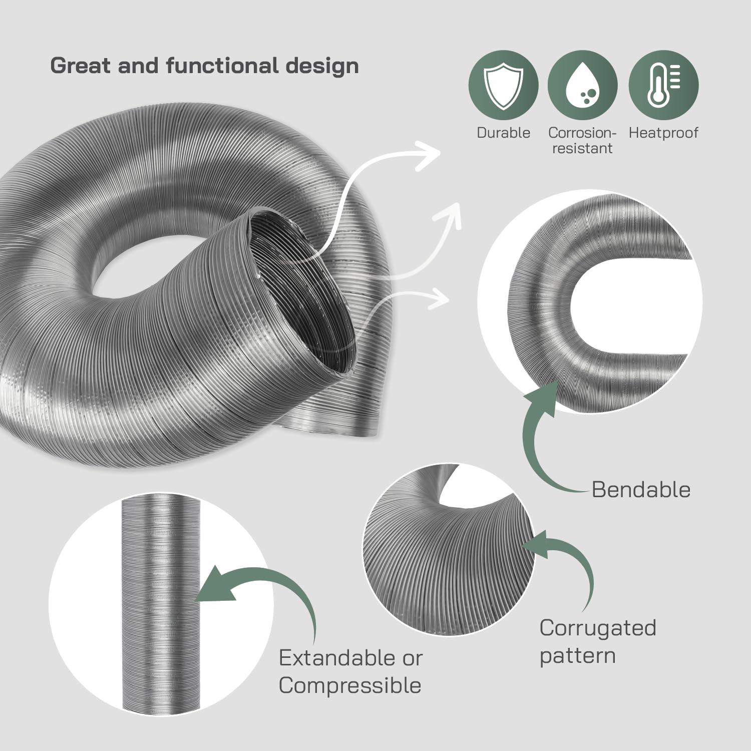 Vent Systems diameter 100 mm, 1.5 m / diameter 4-5ft Round Flexible Aluminium Hose Pipe - Image 3