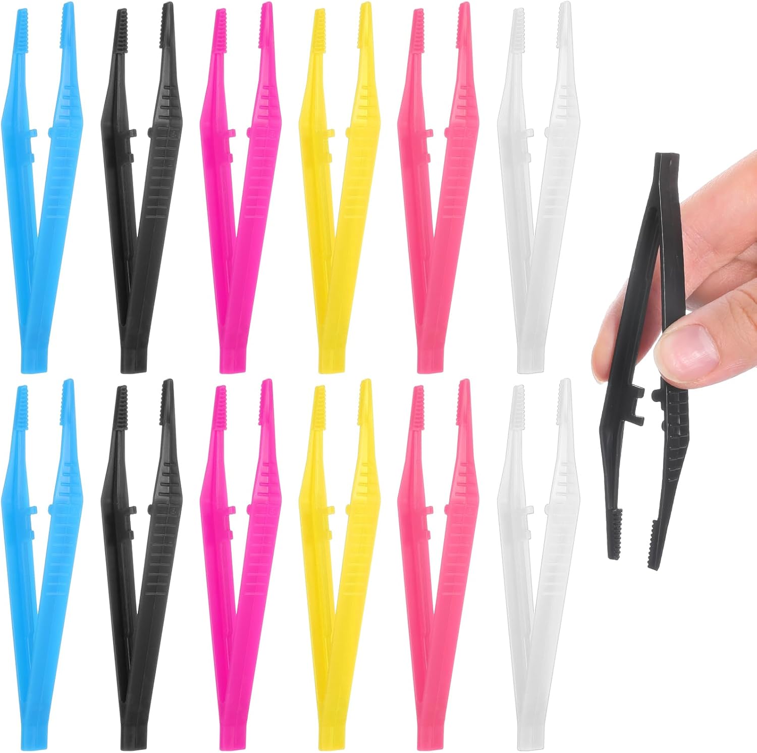 12 Pcs Plastic Beads Tweezer for Craft Non-Slip Bead & DIY Jewelry Making Tools Craft Tweezer for Beading Projects & DIY Crafts in White, Blue, Pink, Black, Red, and Yellow