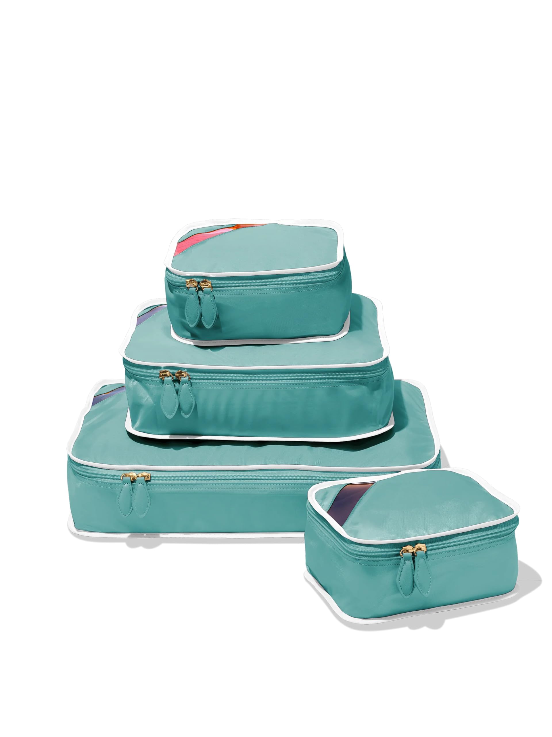 Paravel Packing Cube Quads | Luggage Organizer for Travel Accessories, Shoes, Toiletries, Laundry | 4 Pack Storage Cubes in Various Sizes | Glacial Blue