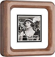 Handcrafted 4x4 Walnut Wood Square Picture Frame with HD Tempered Glass, Double Mat for 2.5x2.5 Photos - Wall or Tabletop Display