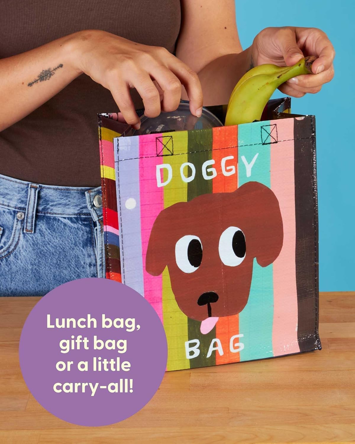 Blue Q Handy Tote Bag - Doggy Bag - Recycled & Reusable Sturdy Canvas Shopping Bag with Quirky Art and Handles, 95% Recycled Material, Ideal for Lunch, Gift, Groceries 10" h x 8.5" w x 4.5" d - Image 6