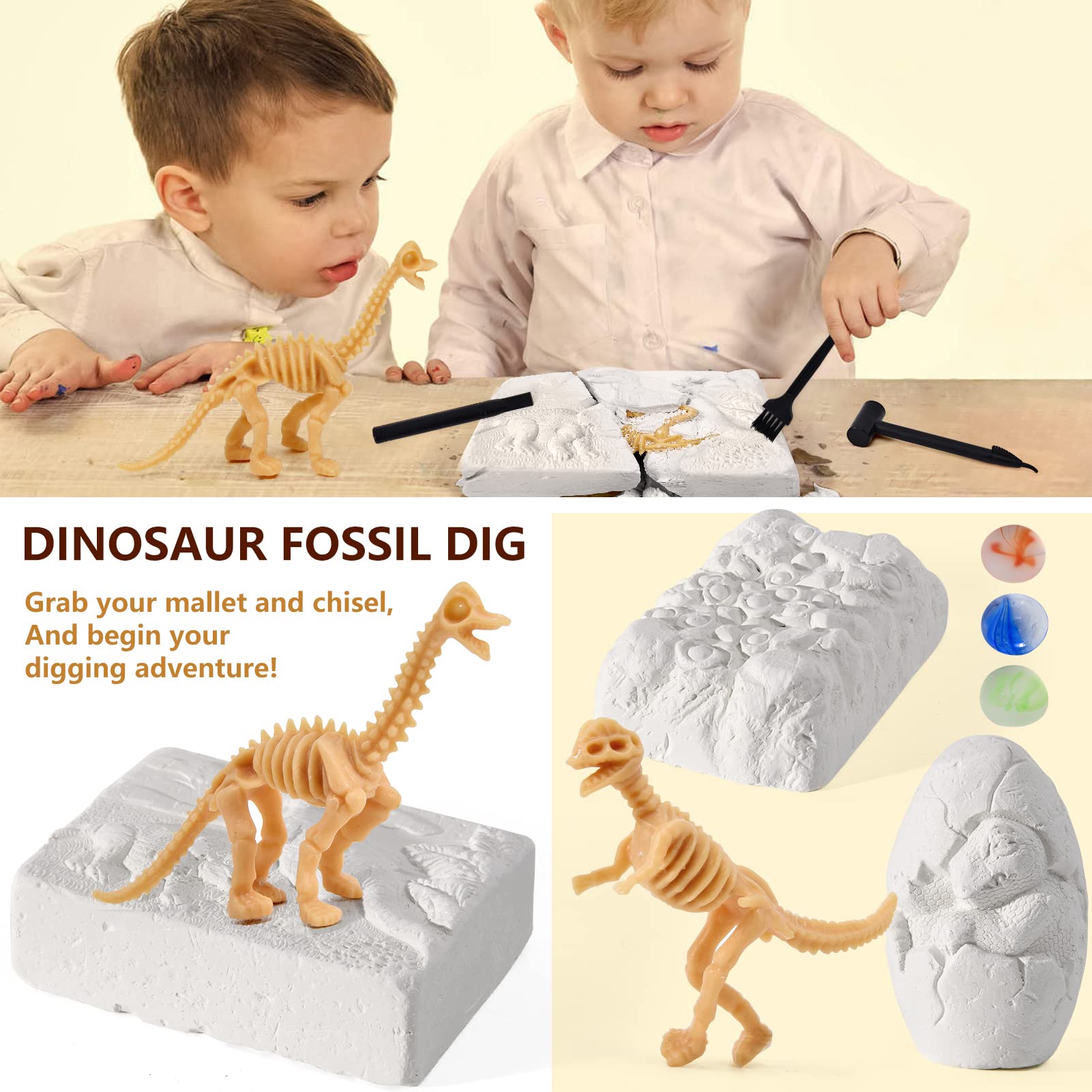 Lot 3 Figurines à Peindre Thème Dinosaure - Peinture Et Pinceau Inclus