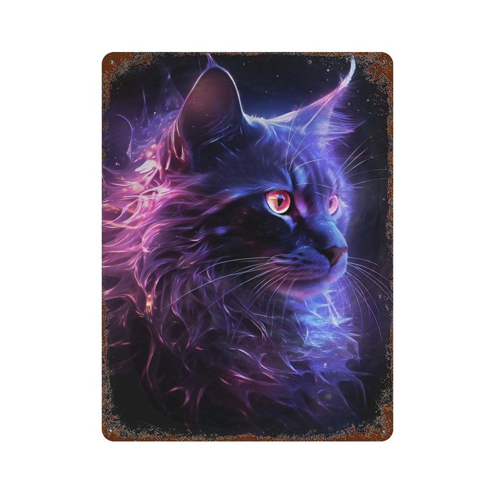 Rust Effect Mystical Cat Rusty Metal Tin Sign 15.7"x11.8", Old School Wall Decor for Basement, Hobby Room And Garage Decor
