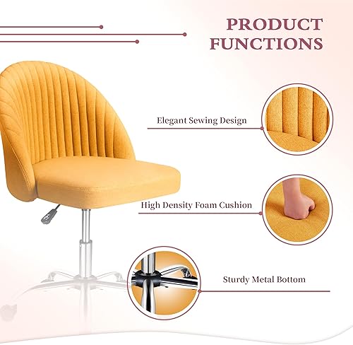 Miniatura 4 de JUMMICO Silla de escritorio para oficina en casa, silla de tocador, tapizada, ajustable, con respaldo medio, giratoria, sin brazos, sillas de