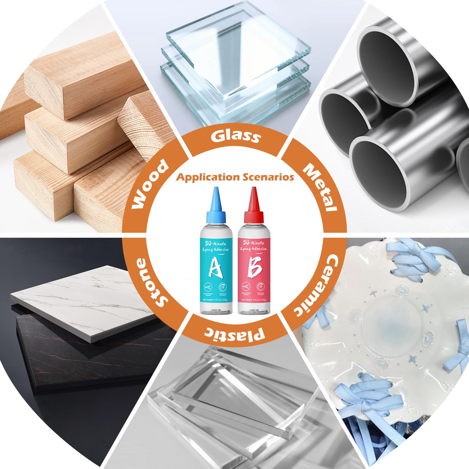 Colle époxy 30 minutes 250 ml, 2 parties de colle époxy transparente à séchage lent pour réparation de céramique, porcelaine, verre, acrylique, plastique, bois, métal, pierre, etc