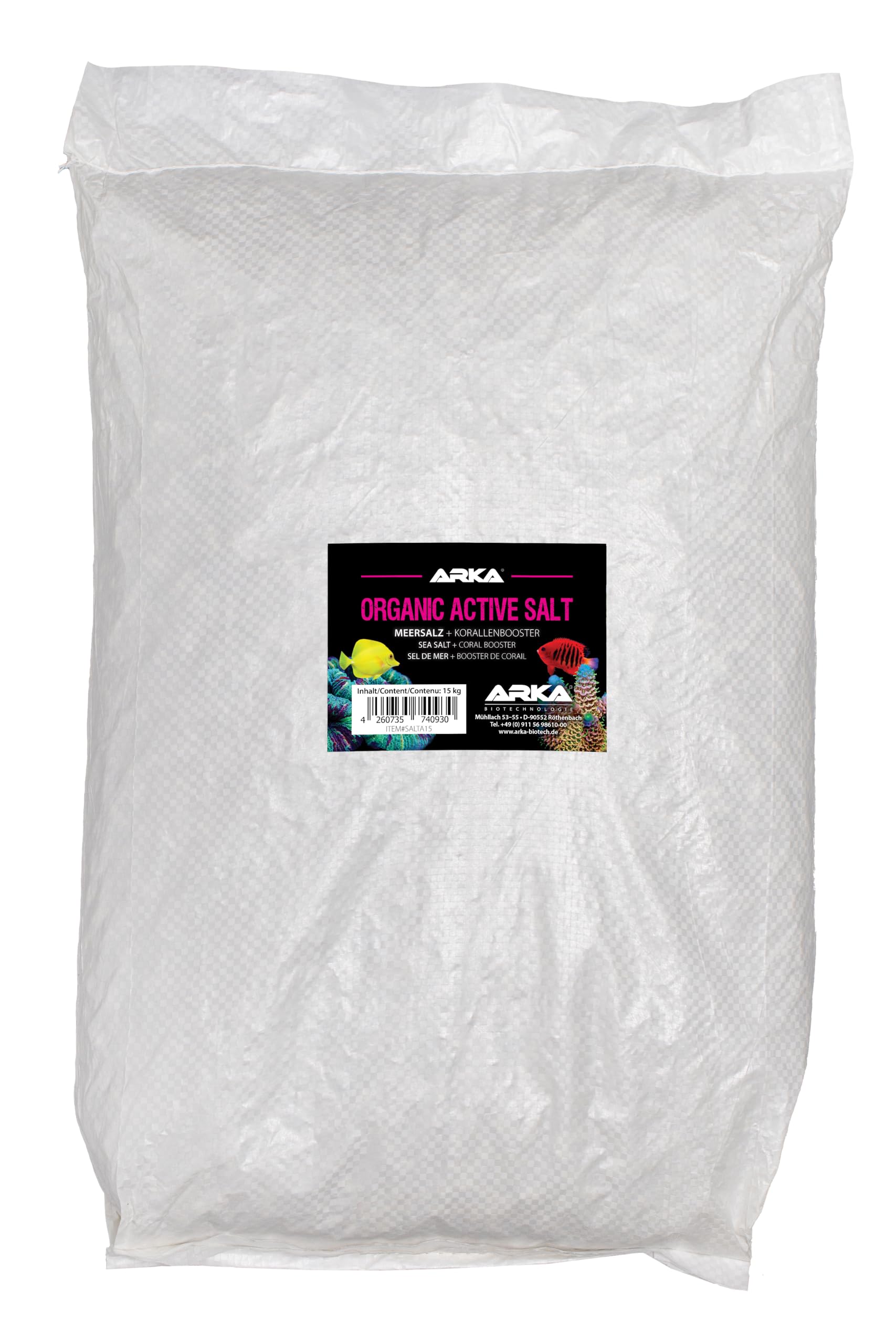 Sel Récifal pour Aquarium 15 kg - Organic Active Salt avec Bactéries | sel récifal avec bactéries actives, booster coraux, sans phosphates ni nitrates, SPS, LPS, coraux mous, poissons, eau de mer