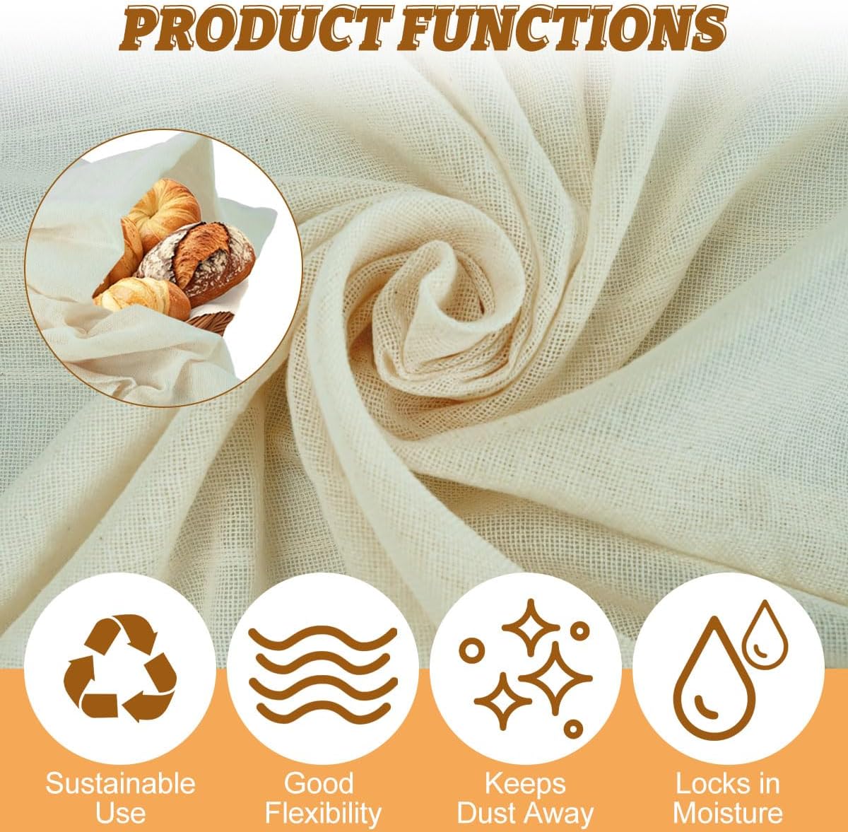 Cotton for Bread Baking Soft Tea Towels for Baking Sourdough Bread Proofing Towel Pastry Cloth for Dough, Baguettes, Loaves, Pastry, Homemad 28x28inchs