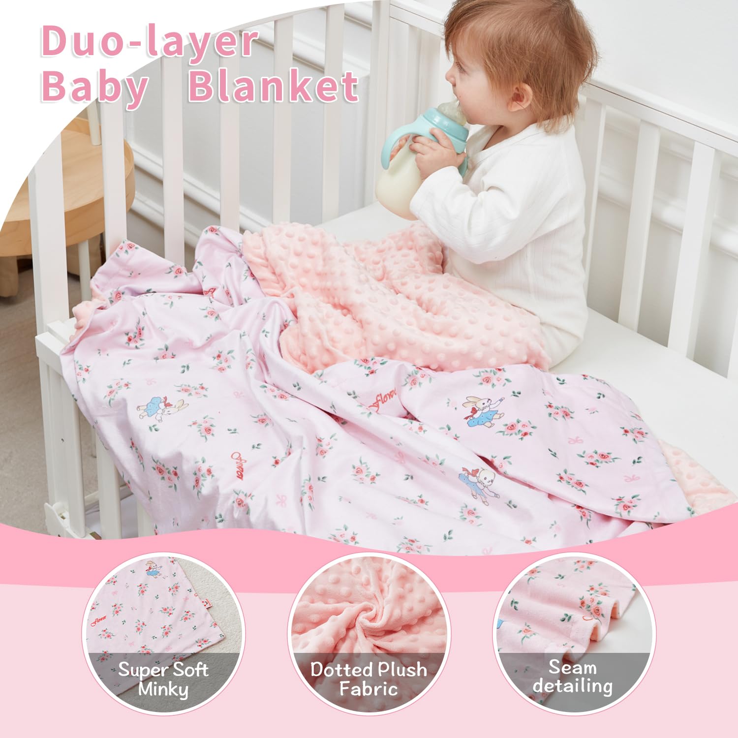 JORNH Baby Blanket for Newborns,New Gifts for Boys Girls Toddlers Super Soft Baby Cot Blanket with Dotted Fleece Backing - Image 4