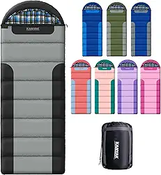 Saco de dormir com forro de flanela de algodão para adultos, adolescentes, crianças, clima frio e quente, 3 estações, equipamento essencial de acampamento compacto leve, caminhadas, atividades ao ar