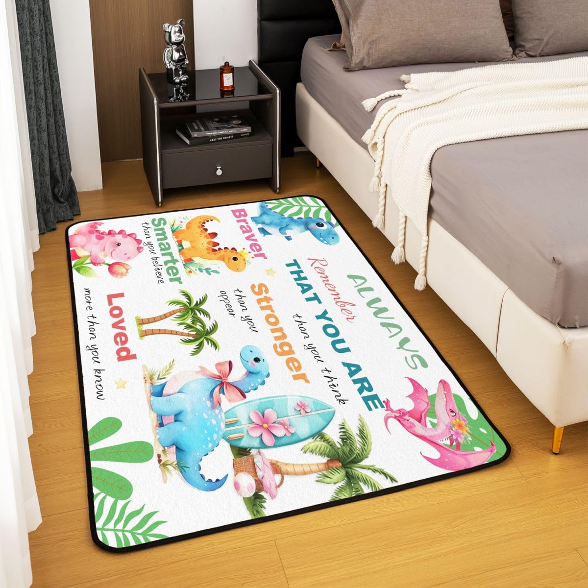 Homewish Kawaii Dino Teppich 100x150 Niedlicher Dinosaurier Rug Prähistorische Dinosaurier Teppiche Wohnzimmer Dschungel Tier Carpet Living Room Kinderteppich