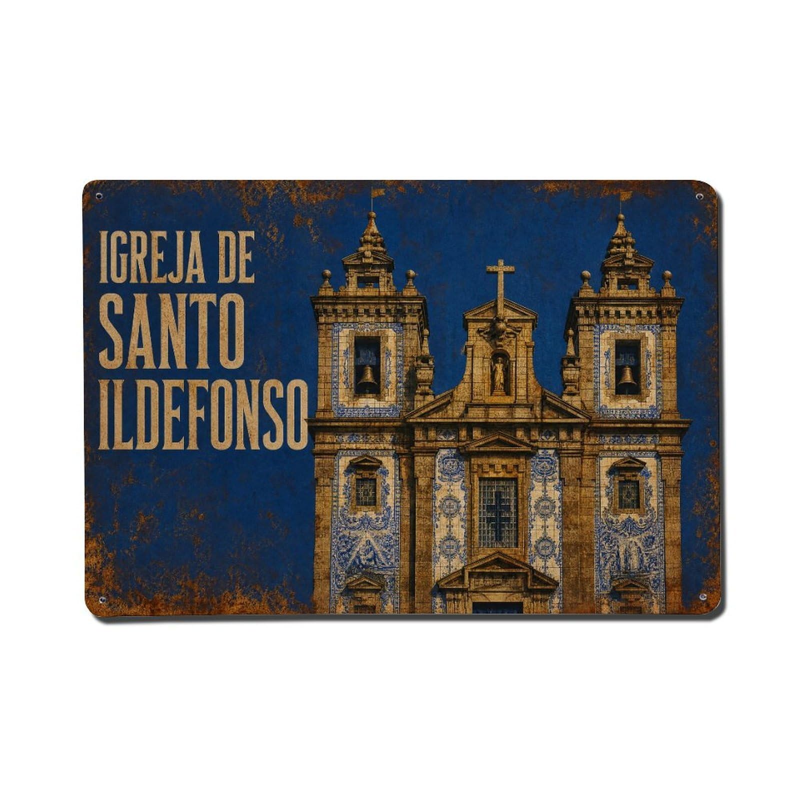 Yrnq 08X12inch Vintage Style Vintage Igreja Ildefonso Twin Bell Towers Portugal Metal Tin Sign