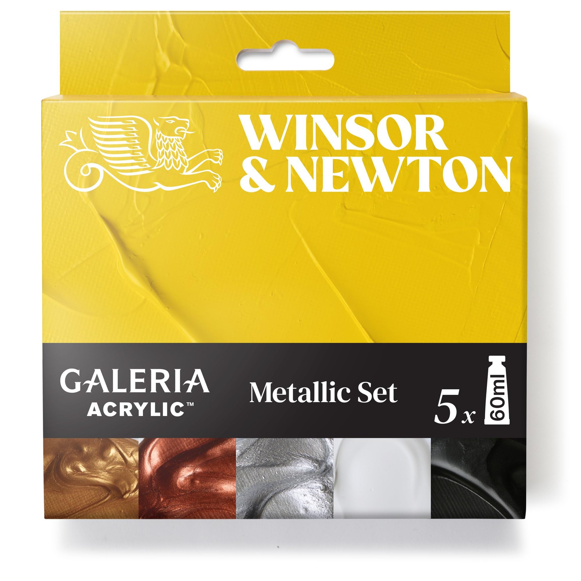 Winsor & Newton 2190617 Galeria Acrylic Set Metallic – Acrylic Paint Covering, Glossy, Lightfast, Versatile, Ideal for Canvas and Paper, 5x60ml