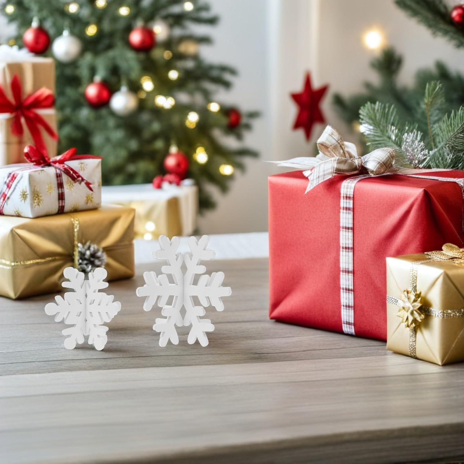 Toyvian 32 Pezzi Decorazione Natalizia Fiocco di Neve 3d in Legno Bianco