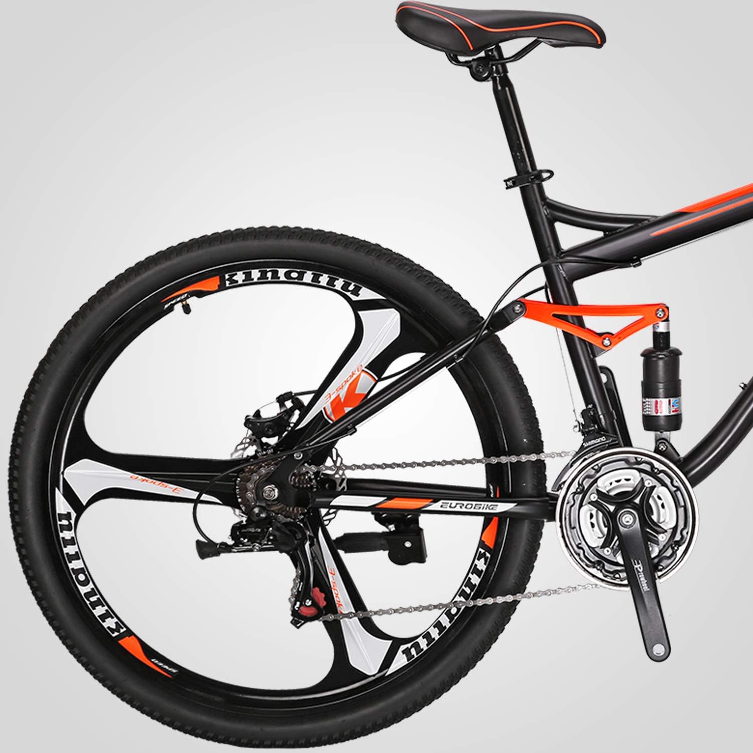 EUROBIKE YH-S7 Mountain Bike Full Suspension Frame 21 Speed Shifter 27.5 Inch 3-Spoke Mag Wheels Dual Disc Brakes Bikes for Men Orange (Mag Wheels)