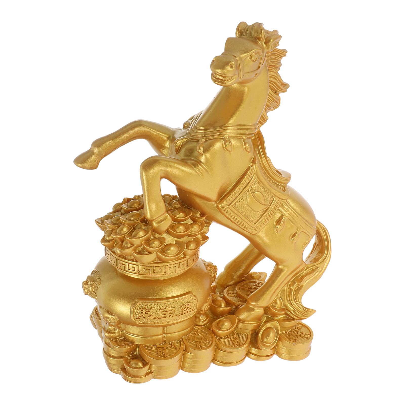 Chinesische Pferdedekoration Harzfigur 18cm Gold für Schrank und Regal