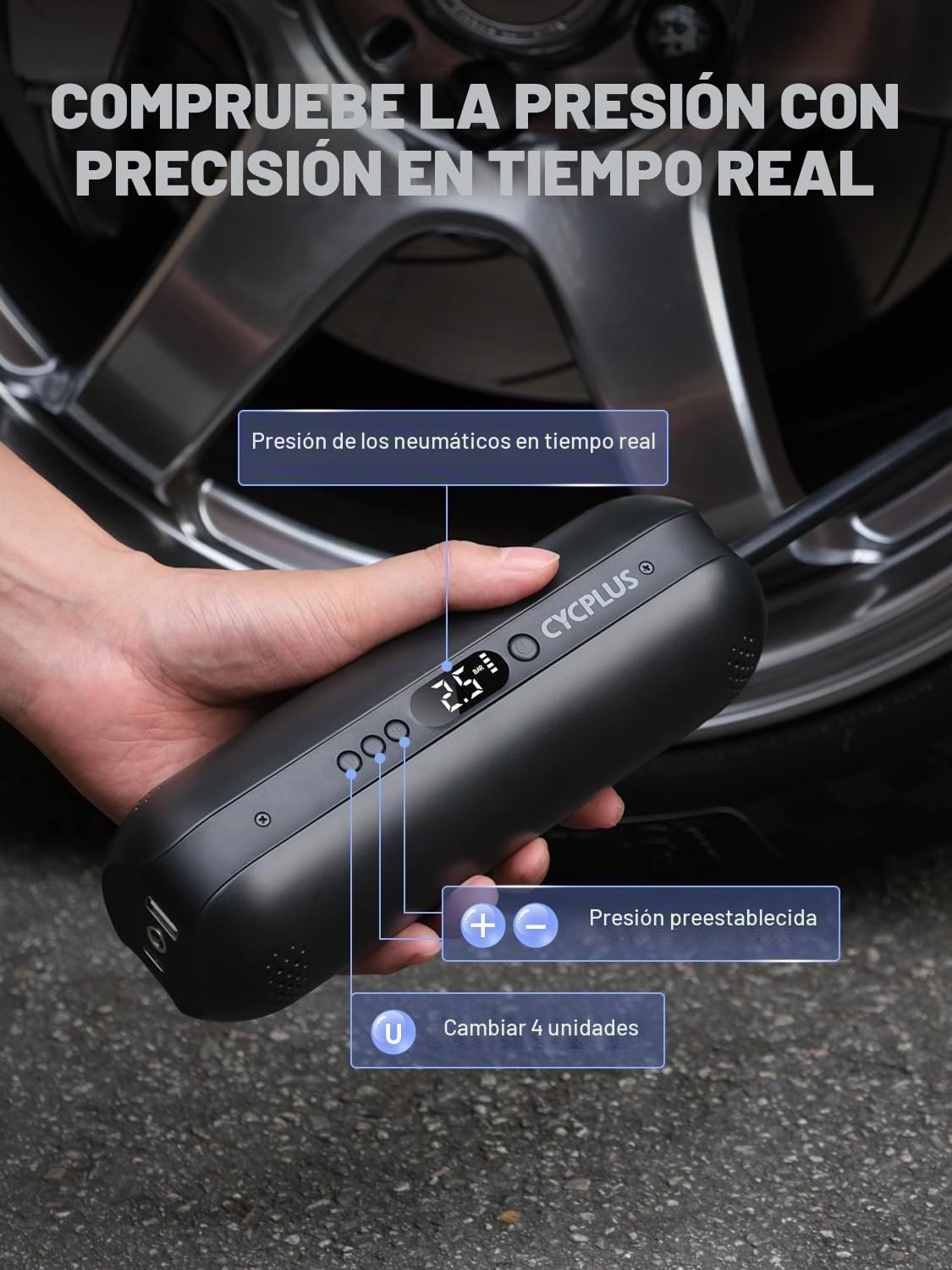 CYCPLUS 2600mAh*3 Compresor de Aire Inalámbrico, Inflador de Neumáticos de 150 PSI, Cargador DC/AC, Compresor de Aire de 12V para Automóvil, Motocicleta y Bicicleta