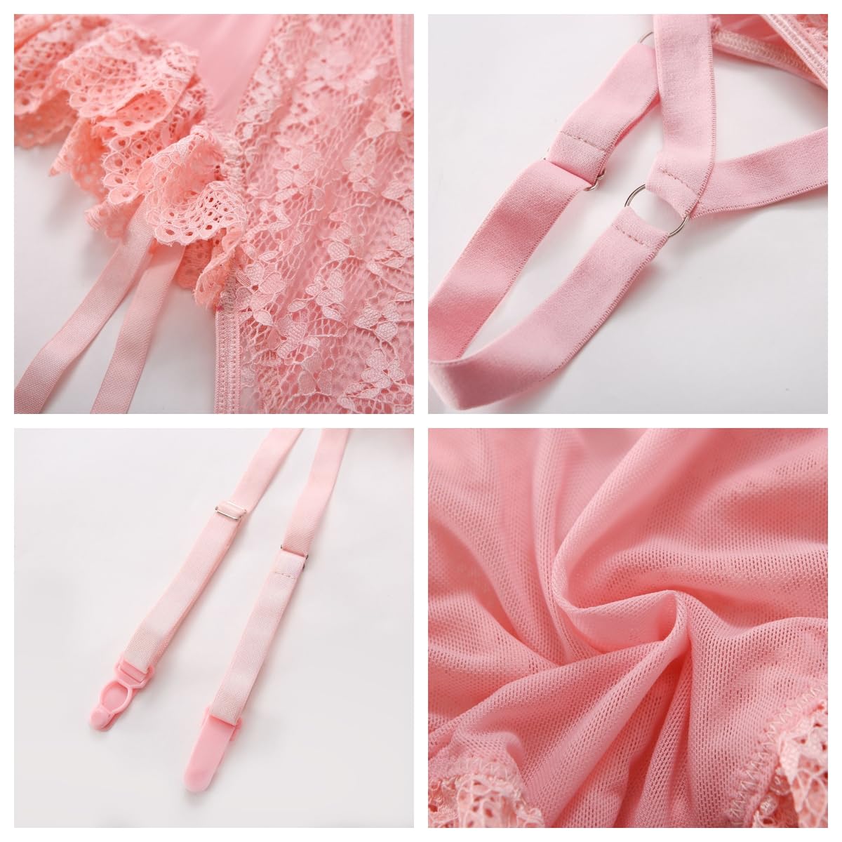 Sexy outfit Damskie komplety bielizny siatkowej z szerokim pasem do pończoch Body z fiszbinami push-up, jeden rozmiar Seksowna kwiecista koronka na ramiączkach Teddy Babydolls Zestaw bielizny z