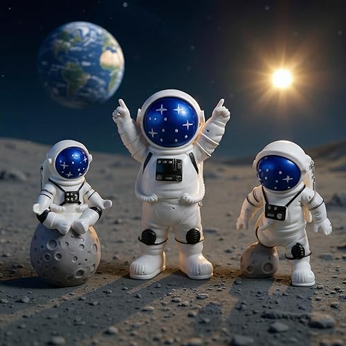 Miniatura 6 de LUOZZY 3Pcs Astronaut Figurines Cake Topper Outer Space Cake Decoration Spaceman Model Display Miniature Astronaut Toys Set (Star)
