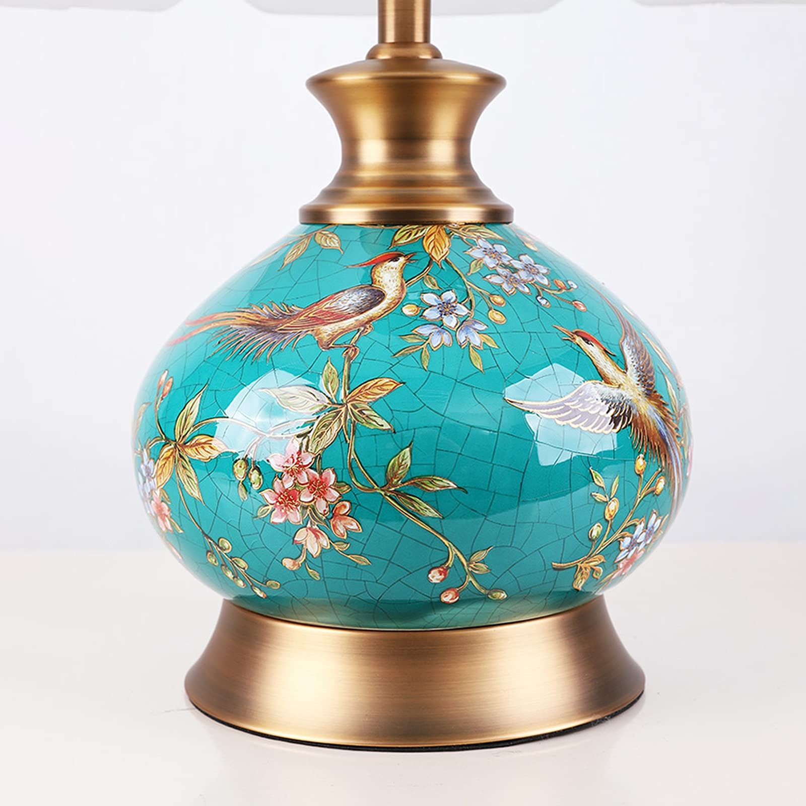 desk lamp Lampa na biurko Retro zielone lampy stołowe Ceramika Lampki nocne z abażurem z tkaniny Zwięzłe stoliki nocne w stylu chińskim Lampy stołowe do domowego biura Lampka do nauki, 19-calowa