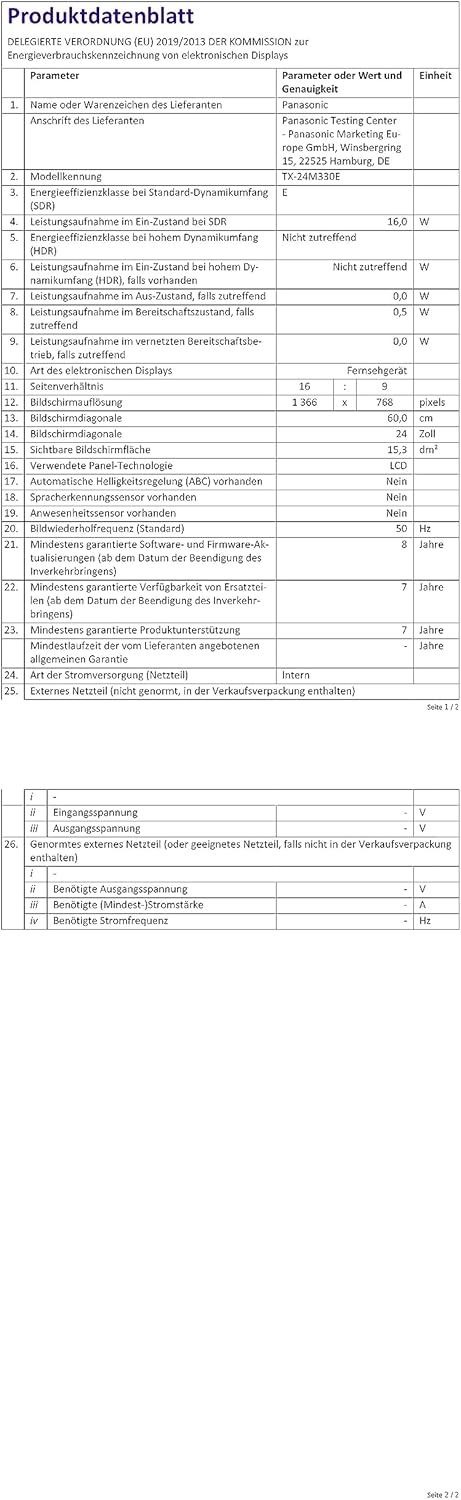 Panasonic TX-24M330E, 2024 TV LED HD da 24 Pollici, USB Media Player, Audio Surround, Modalità Hotel, HDMI, Possibilità di Montaggio a Parete, Nero Panasonic TX-24M330E, 2024 TV LED HD da 24 Pollici, USB Media Player, Audio Surround, Modalità Hotel, HDMI, Possibilità di Montaggio a Parete, Nero