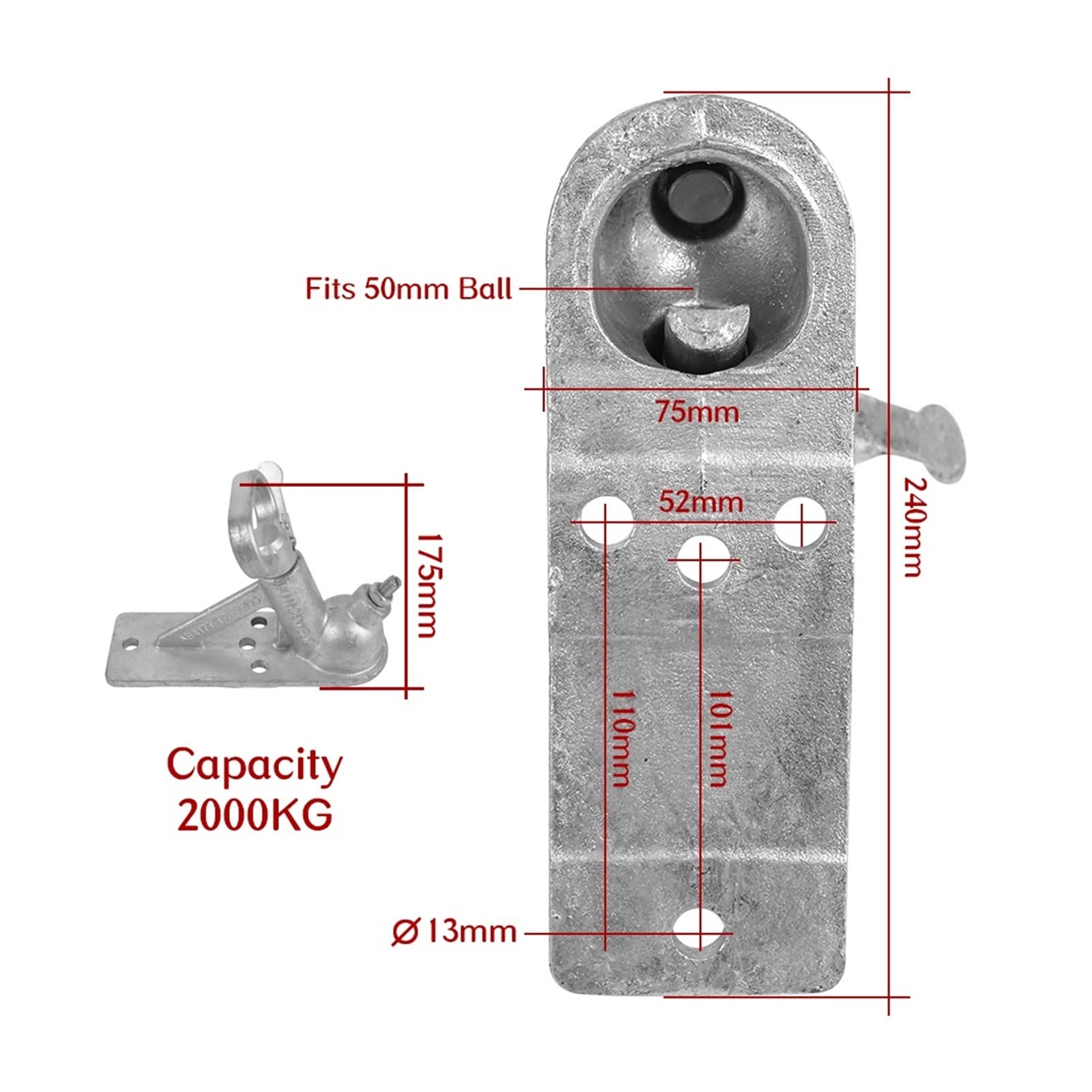 Zaczep do przyczepy, 200. 0 kg 4. Otwory rzucające sprzęgło sprzęgła przyczepy Złącze stylowe pasuje do piłki 50mm Hitch Rv. Camper Caravan Akcesoria Części
