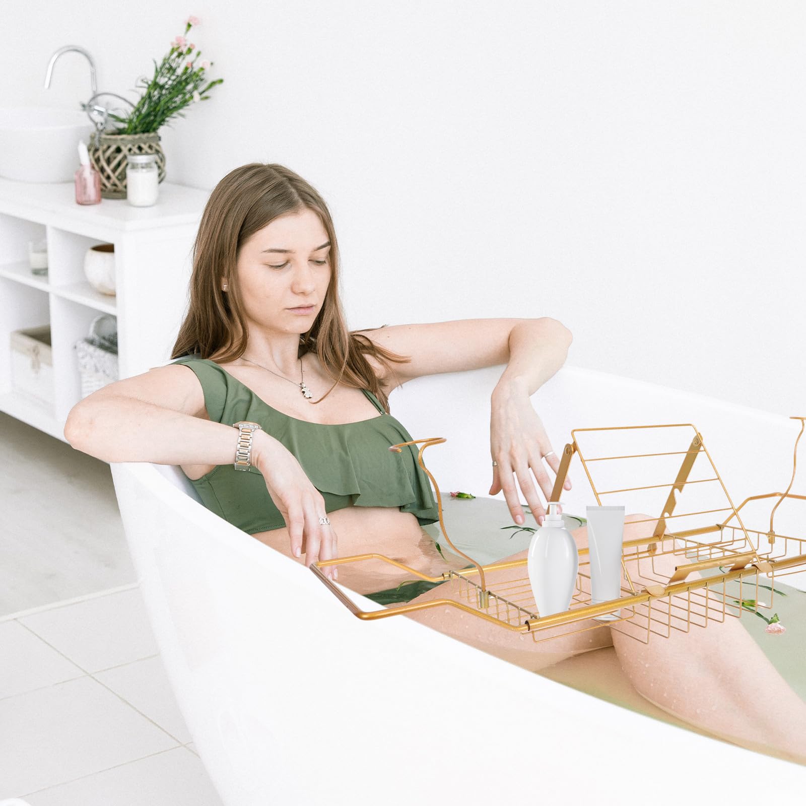 CANIGHT Badewannenablage und Buchstütze Halter aus Edelstahl mit Antirutschhalterung Ausziehbare Verstellbares Teleskopgestell für Badewanne und Tablette