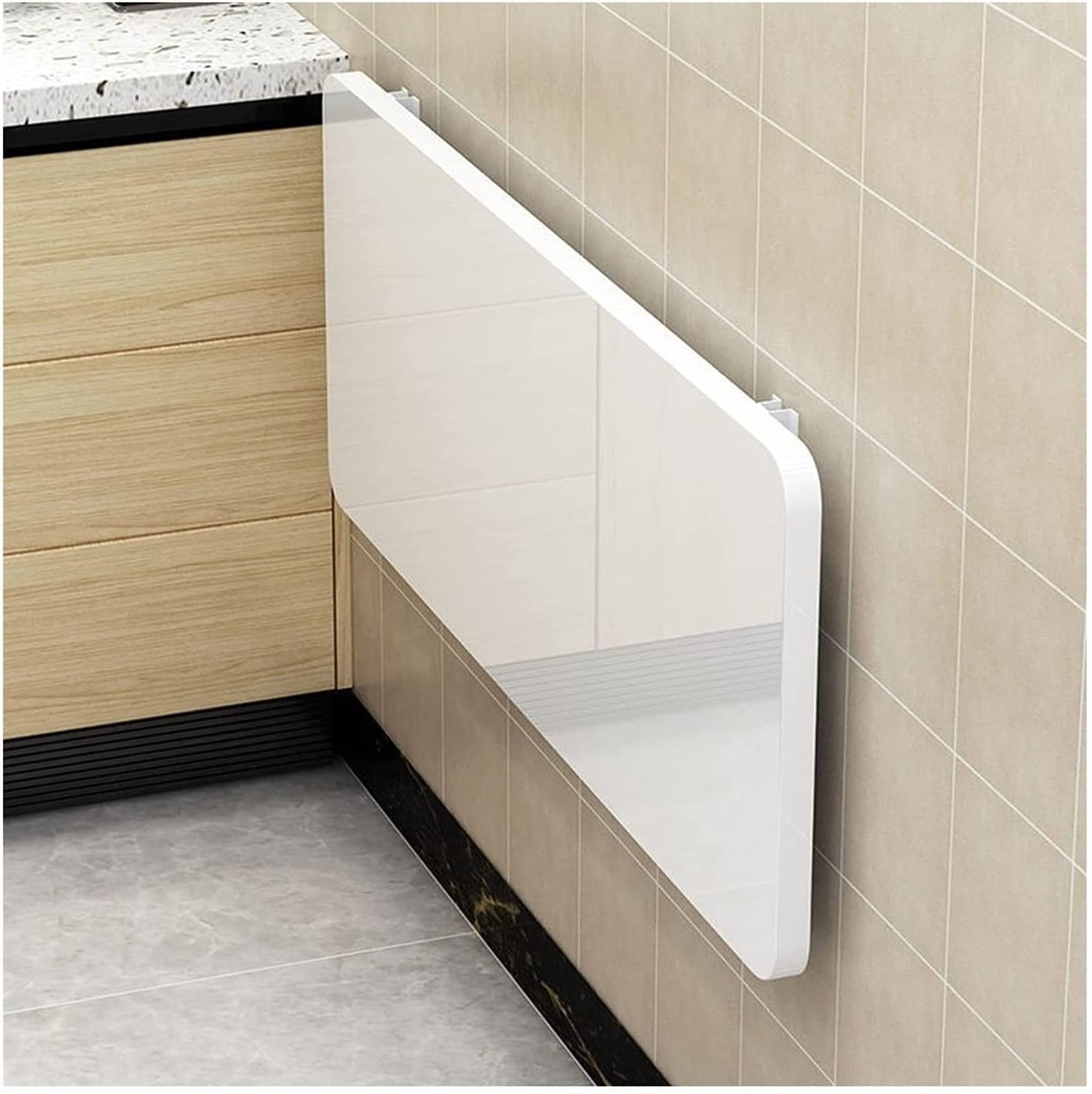 Table murale rabattable blanche 60x50 cm avec supports en métal
