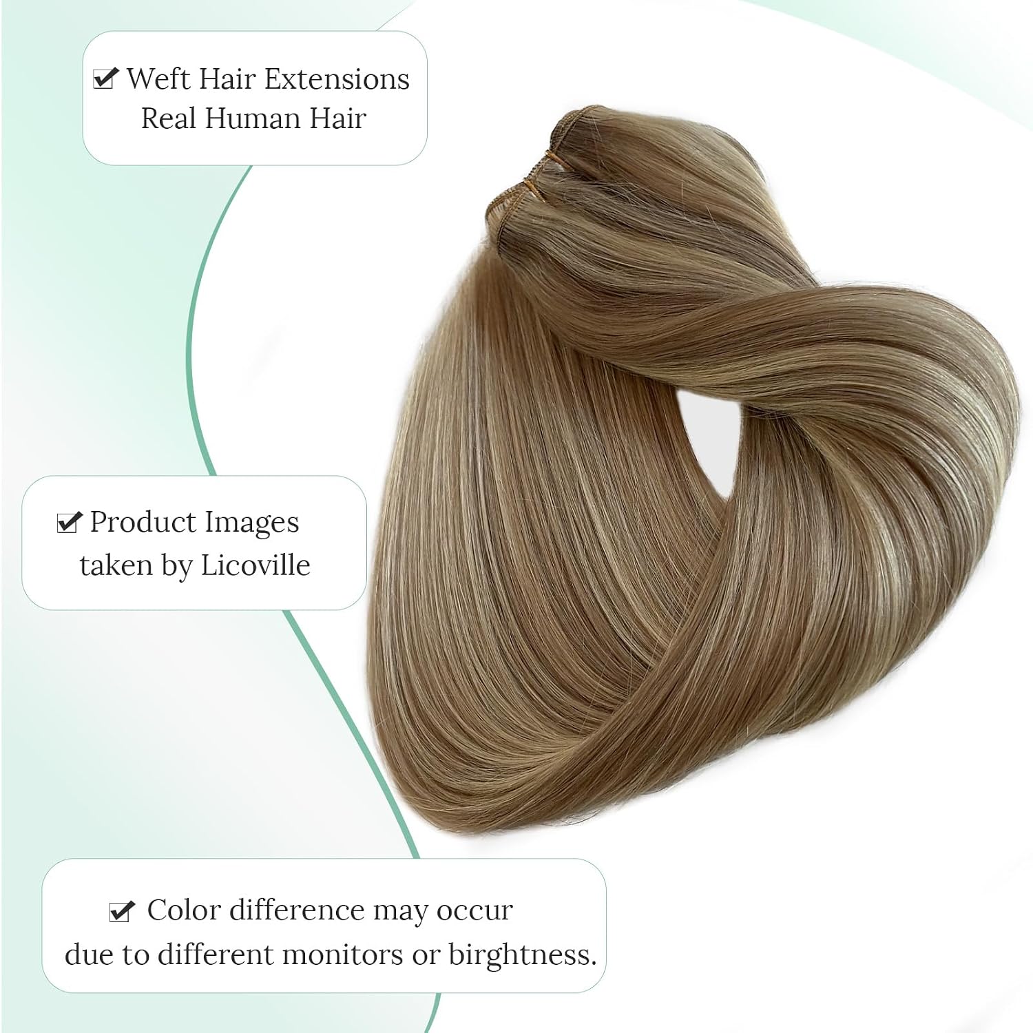 Weft Hair Extensions Human Hair Ash Brown and Platinum Blonde Sew in Hair Extensions Real Human Hair Straight Weave Bundles Sew in 18 Inch 100G Ash Brown with Blonde Highlights Bundle