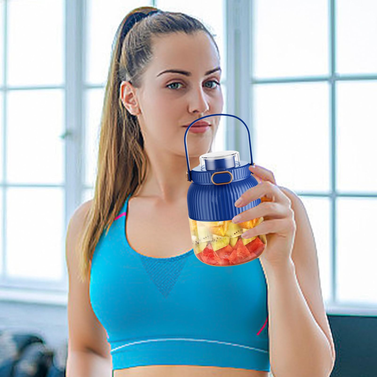 Licuadora portátil recargable, exprimidor personal para diario | licuadoras al vacío de 600 ml, ideal para batidos y batidos después del entrenamiento (azul, verde)