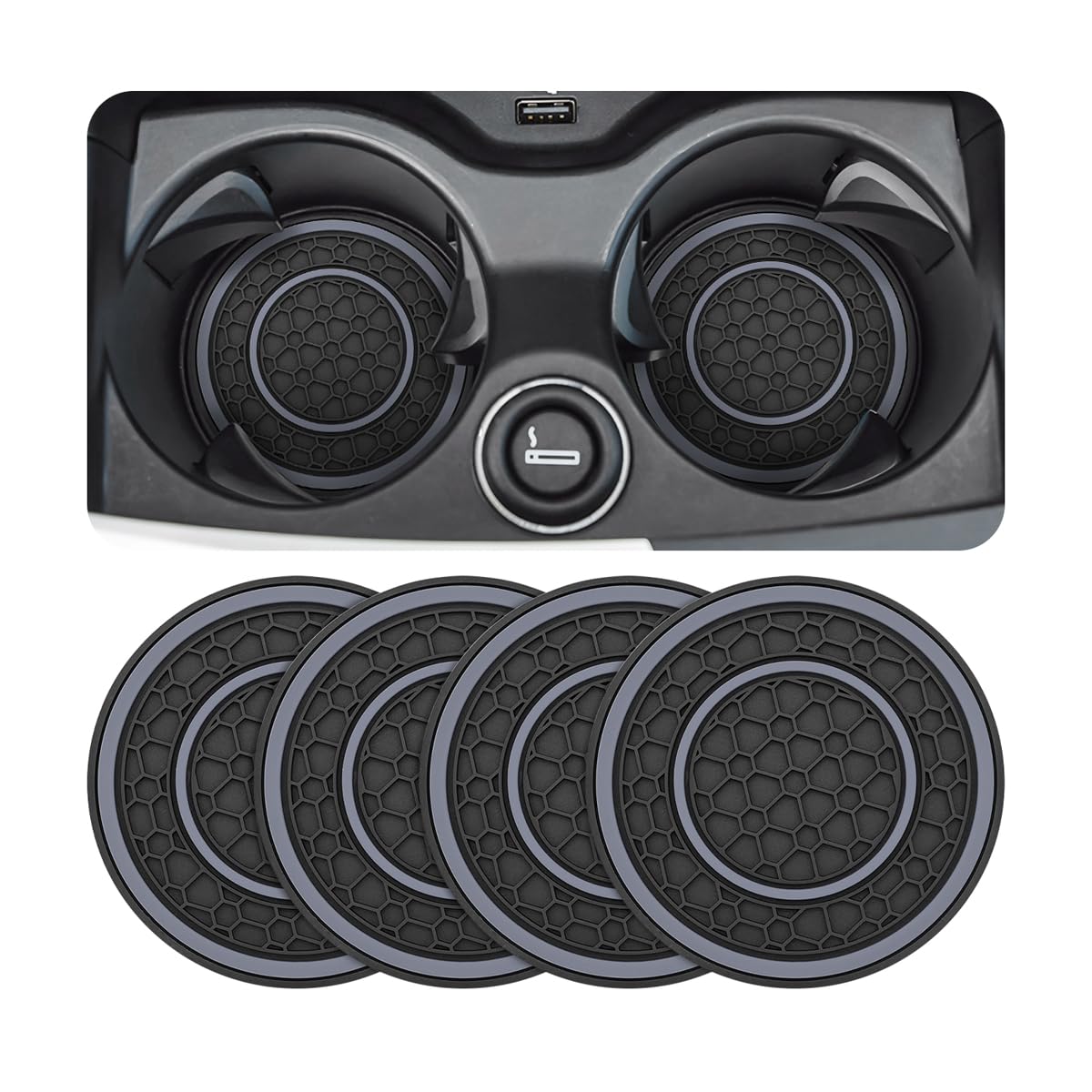 Osilly 4PCS 2.75 Inch Silicone Anti-Dust Cup Holder Coasters, Black/Gray