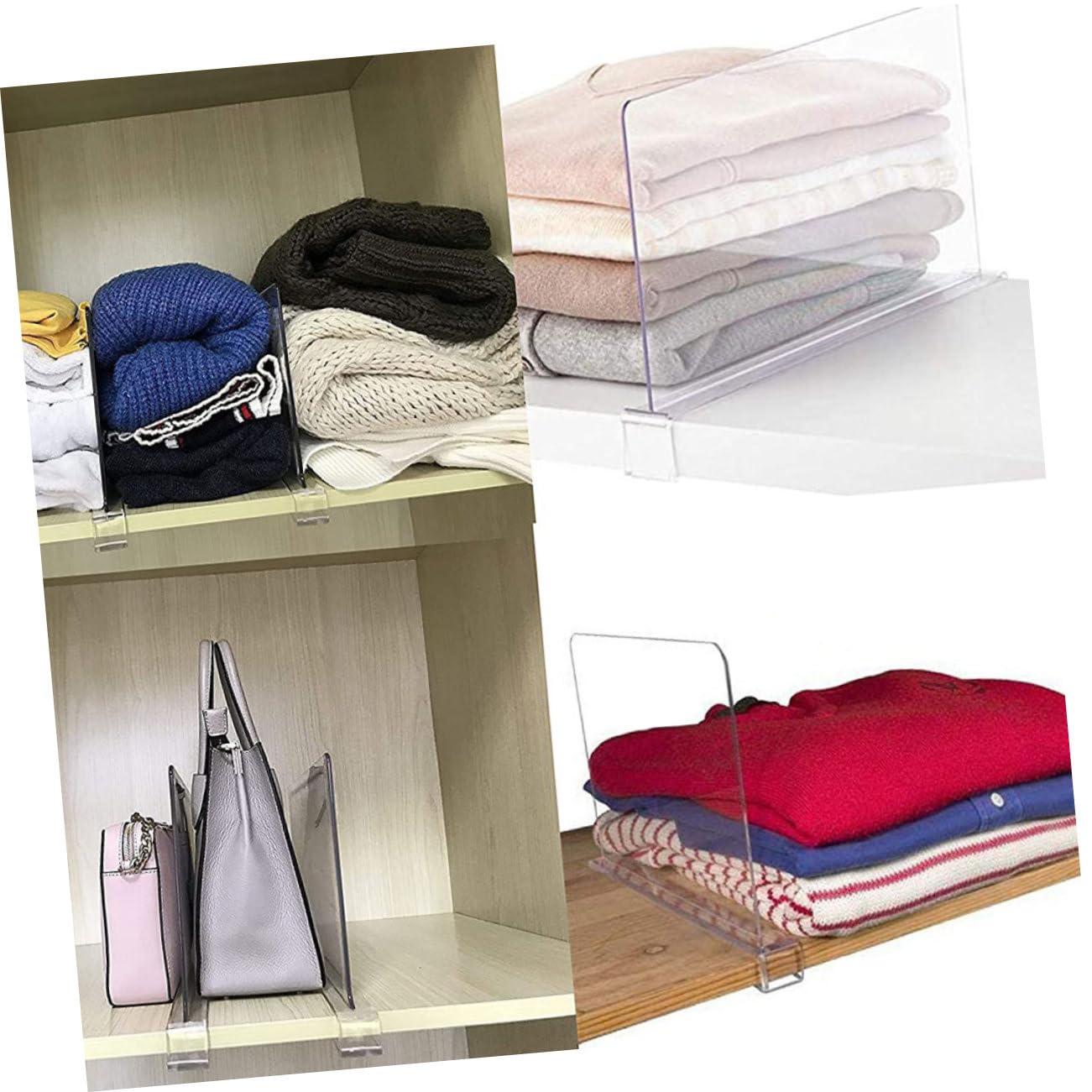 Ciieeo 2Pcs Transparent Acrylic Cabinet Dividers Multi Function Shelf Organizers for Closet Wardrobe and Kitchen Storage Easy Installation No Drilling Required