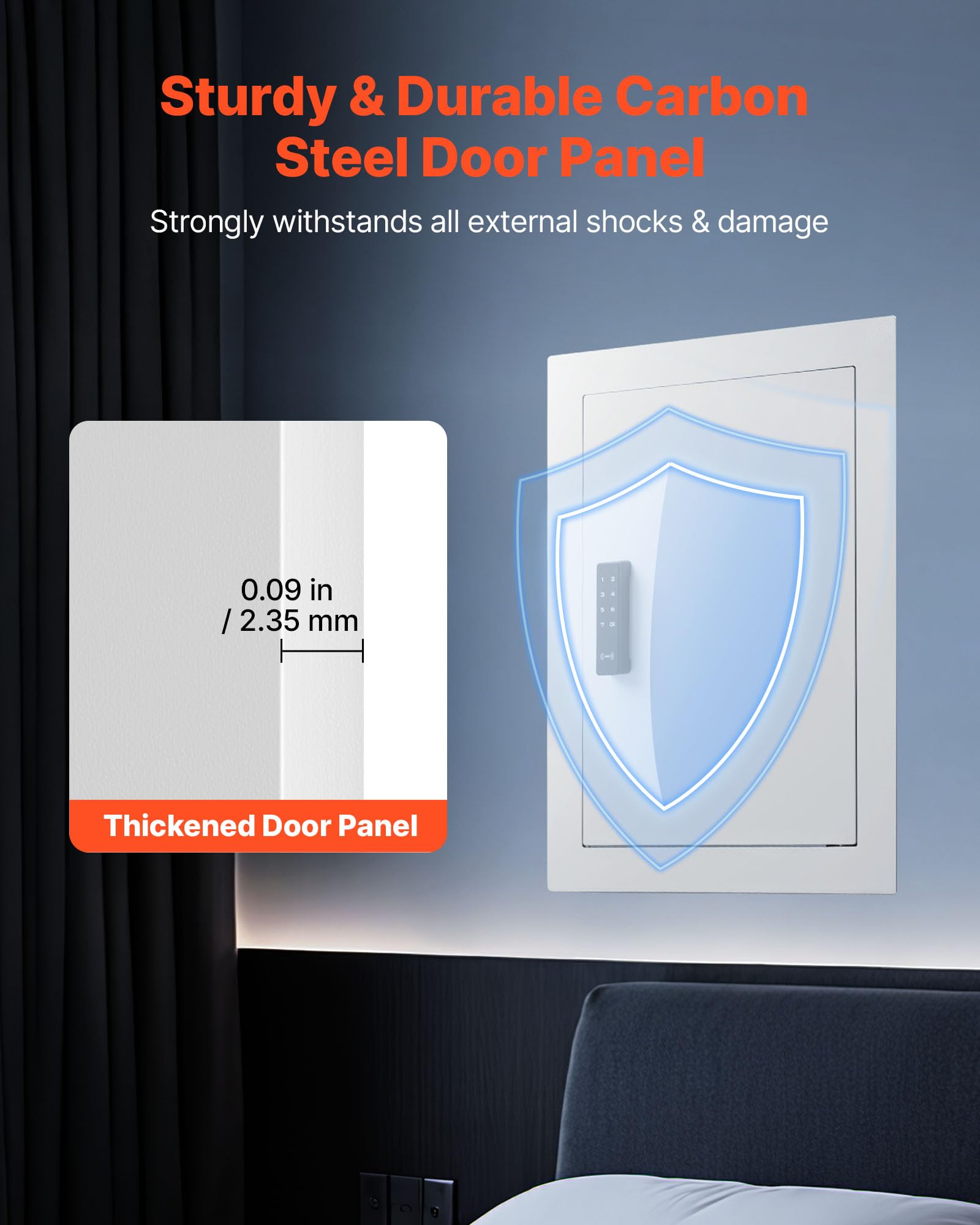VEVOR Cassaforte a Muro da 102 x 413 x 559 mm con Password e Chiave, Alloggiamento Integrato in Acciaio Laminato a Freddo Q235 con Ripiani Regolabili e Illuminazione a LED, per Denaro, Gioielli