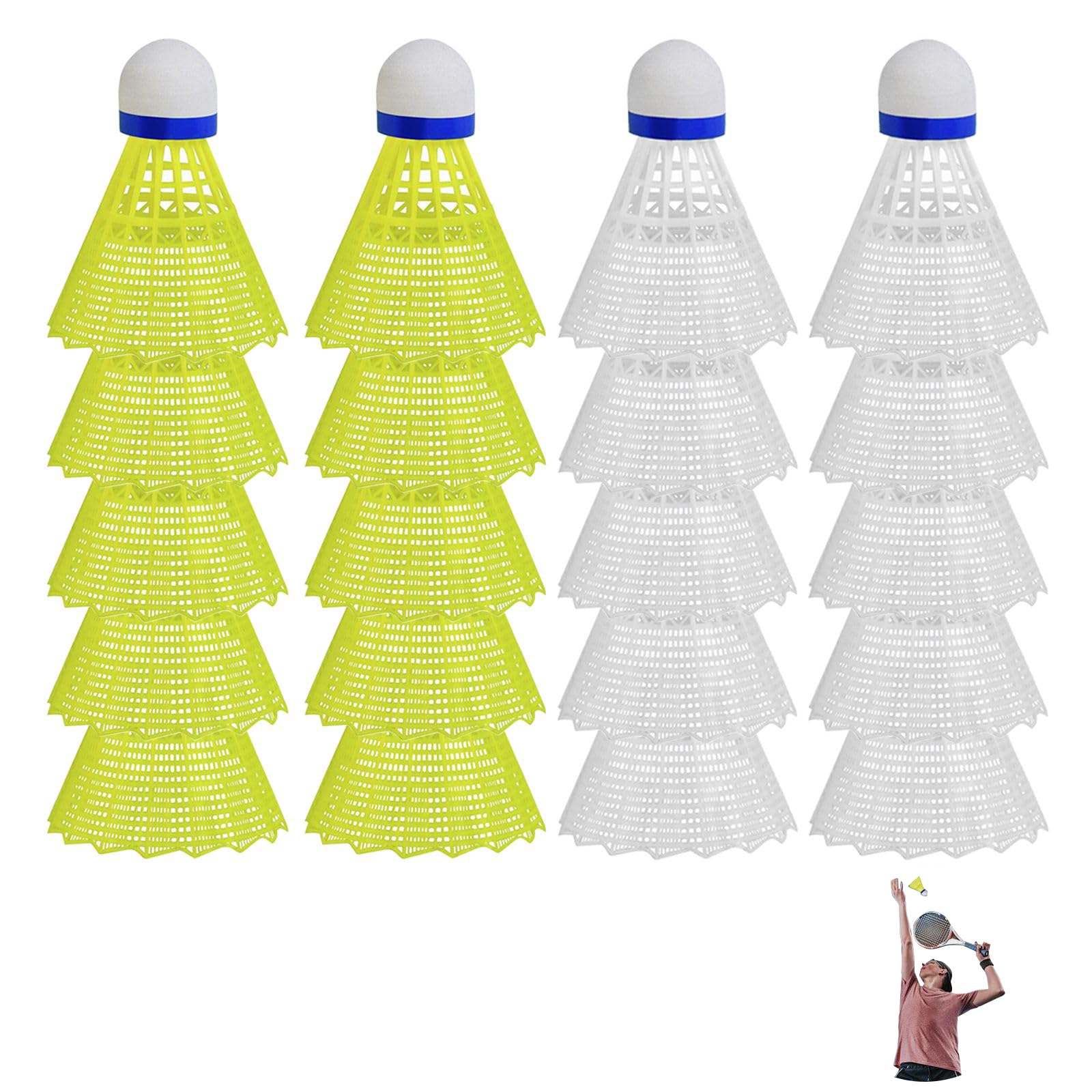 DALAETUS 24 Pcs Yellow and White Badminton Shuttlecocks Set, Nylon Badminton Shuttlecocks, Durable Plastic Shuttlecocks for Playing Badminton, Indoor Outdoor Recreational Game, Sports Playing