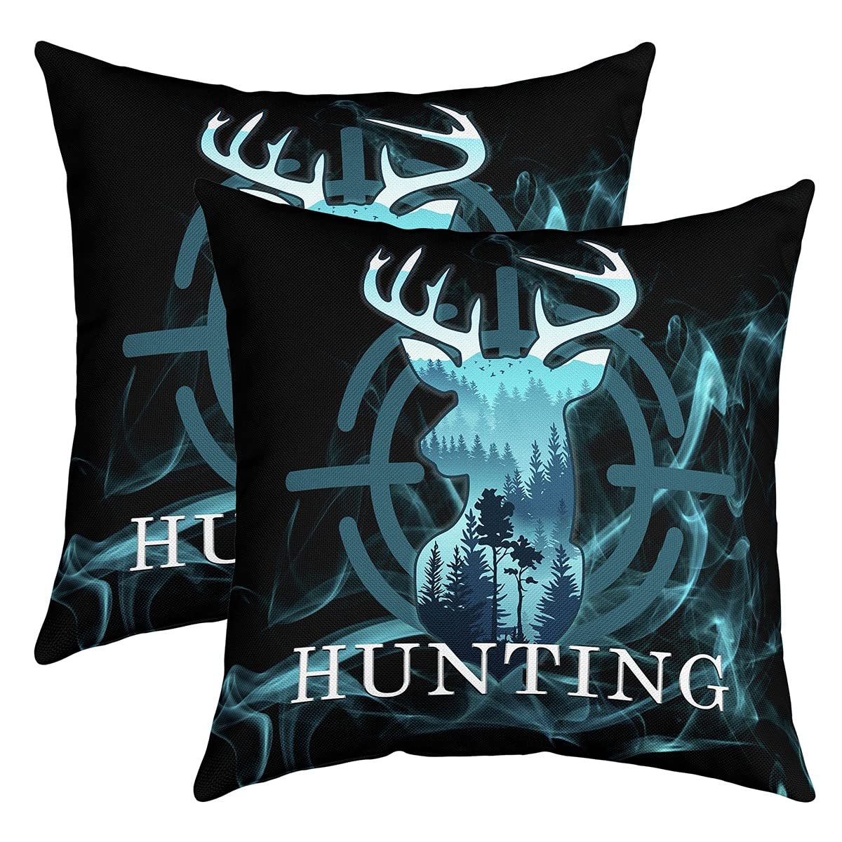richhome Deer Silhouette Pillow Covers,Wild Animal Deer Antler Throw Cushion Cases 18x18 Inches,Farmhouse Animal Room Decor Room Decor Cushion Cases for Boys Men Adults Set of 2