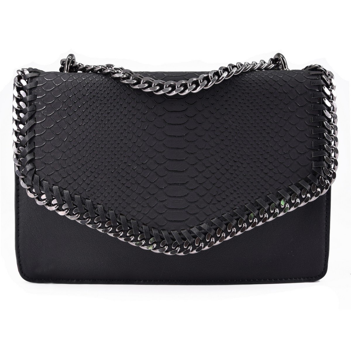CRAZYCHIC - Damen Schlange Ketten Umhängetasche Snake PU Leder Schultertasche - Gesteppte Kettentasche Handtasche - Chains Messenger Crossbody Bag - Clutch Abendtasche Mode Trendy Fashion - Schwarz