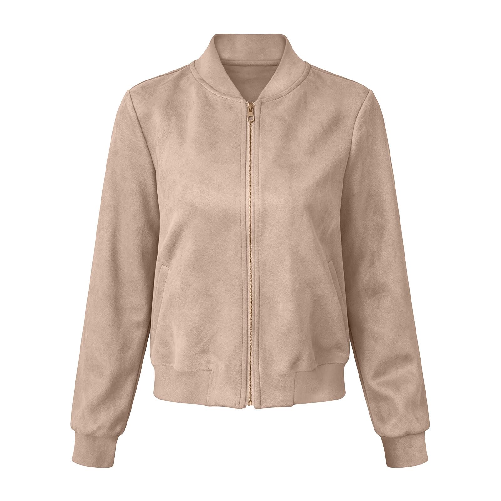 Generisch Übergangsjacke Damen Elegant Bomberjacke Leicht Sommer Wildlederimitat Jacke Freizeit Mode Frühlingsjacke Kurze Ohne Hut Blouson Retro Einfarbig Atmungsaktive Komfort Jacket