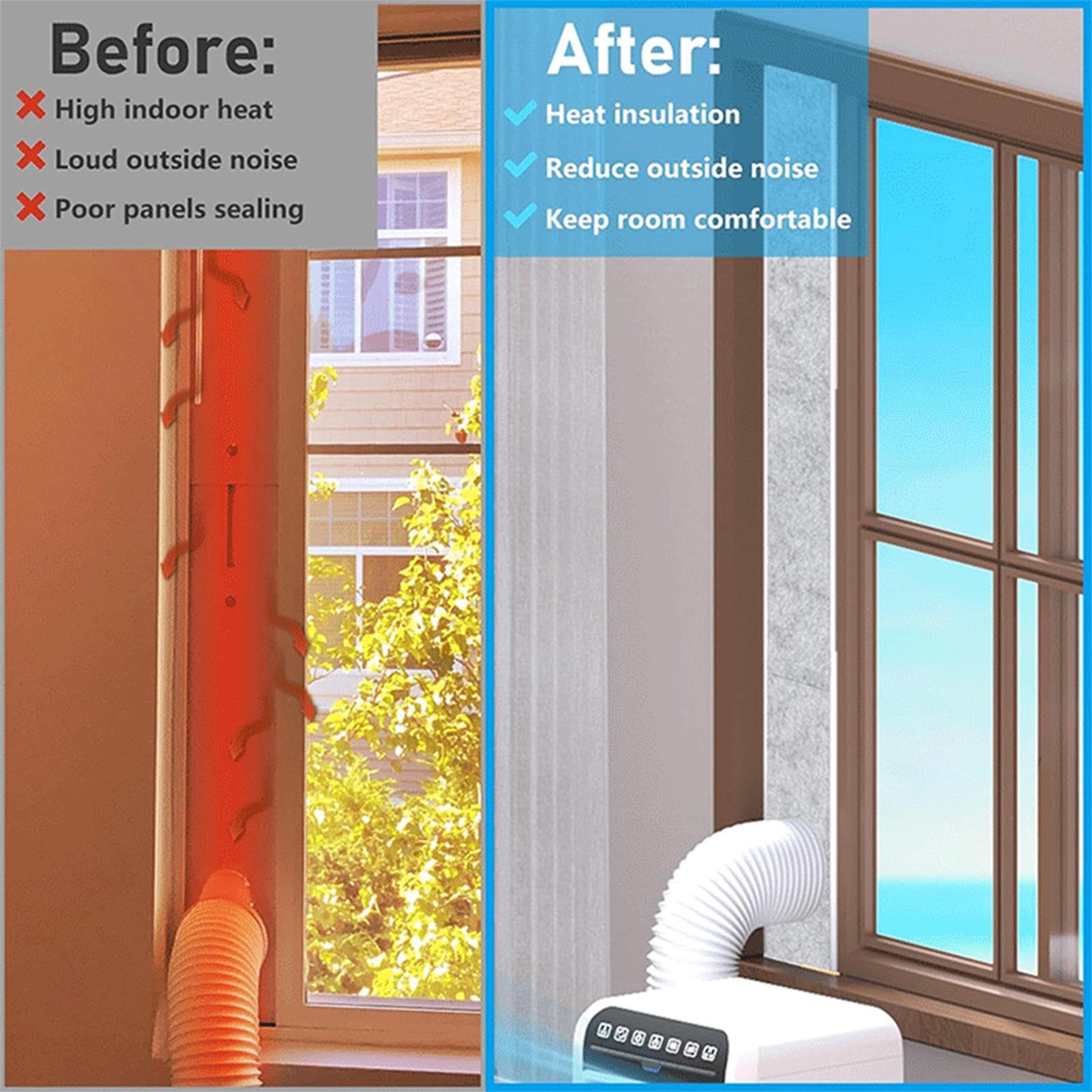 Set de aire acondicionado portátil - Partes laterales de espuma para aire acondicionado | Placa aislante para aire acondicionado | Set de ventilación y aislamiento para casa, sótano, garaje