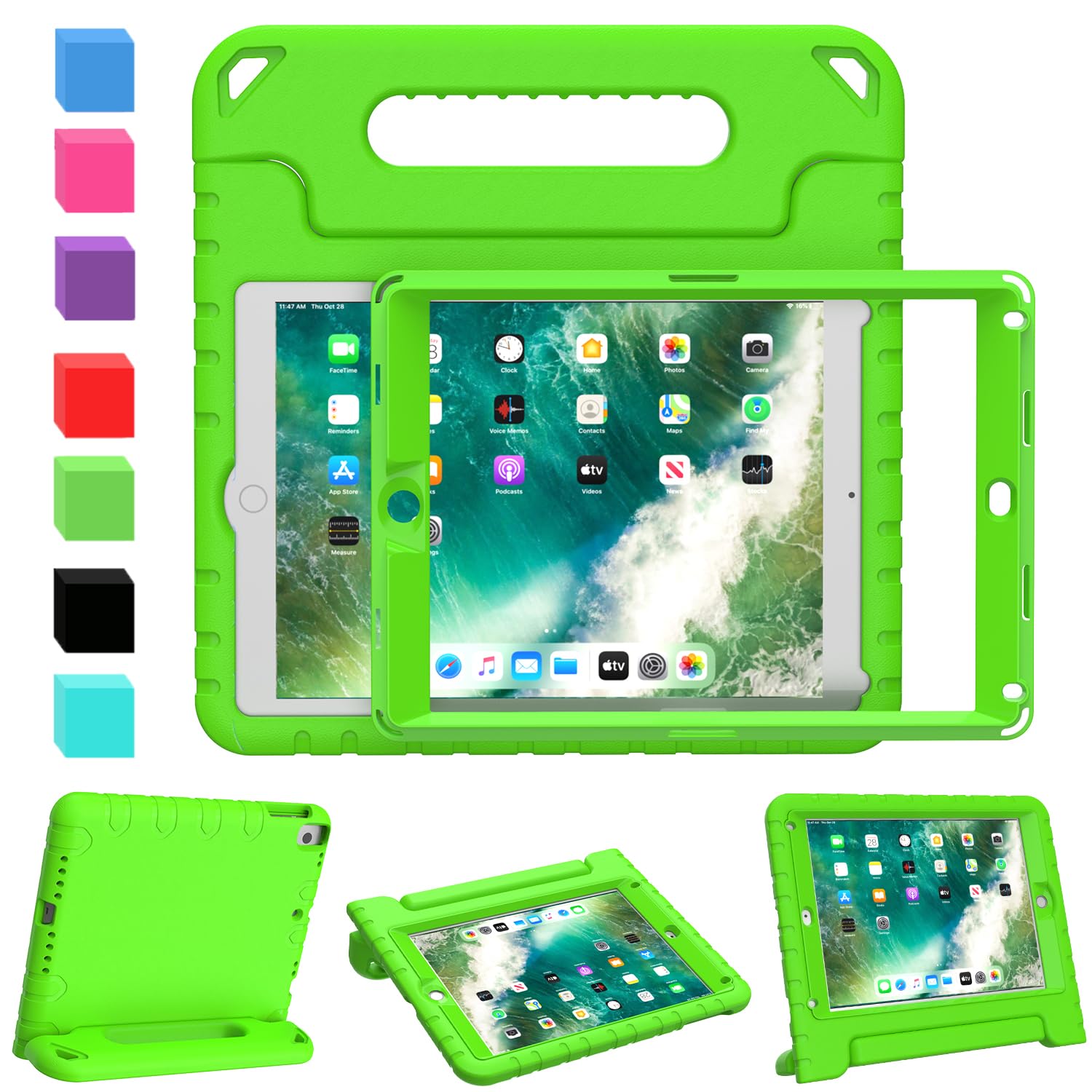 AVAWO Kids Case for iPad 9.7 2017/2018 & iPad Air 2 with Built-in Screen Protector - Light Weight Shock Proof Convertible Handle Stand Friendly Kids