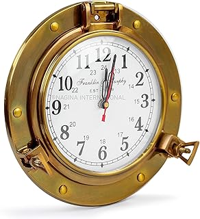 Nagina International 9" Antique Brass Premium Nautical Wall Decor Vintage Time's Clock | Pirate's Porthole Decorative Clock (Franklin & Murphy's Vintage Dial)