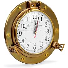 Nagina International 9" Antique Brass Premium Nautical Wall Decor Vintage Times Clock | Pirates Porthole Decorative Clock Franklin & Murphys Vintage Dial