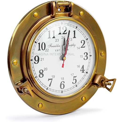 Nagina International 9 " Antique Brass Premium Nautical Wall Decor Vintage Time's Clock | Pirate's