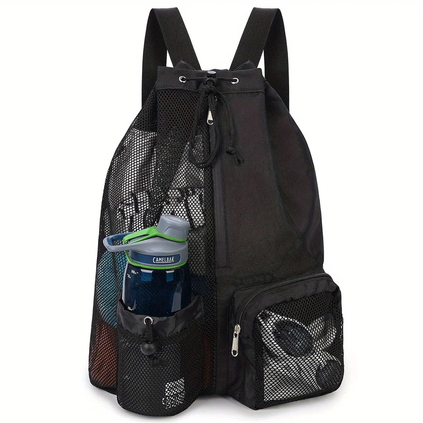 Bolsa de Deporte Bolsa de gimnasio Bolsa de natación Mochila con cordón de red con bolsillo húmedo Mochila de playa Natación Gimnasio y bolsa de almacenamiento de equipo de entrenamiento(Black)