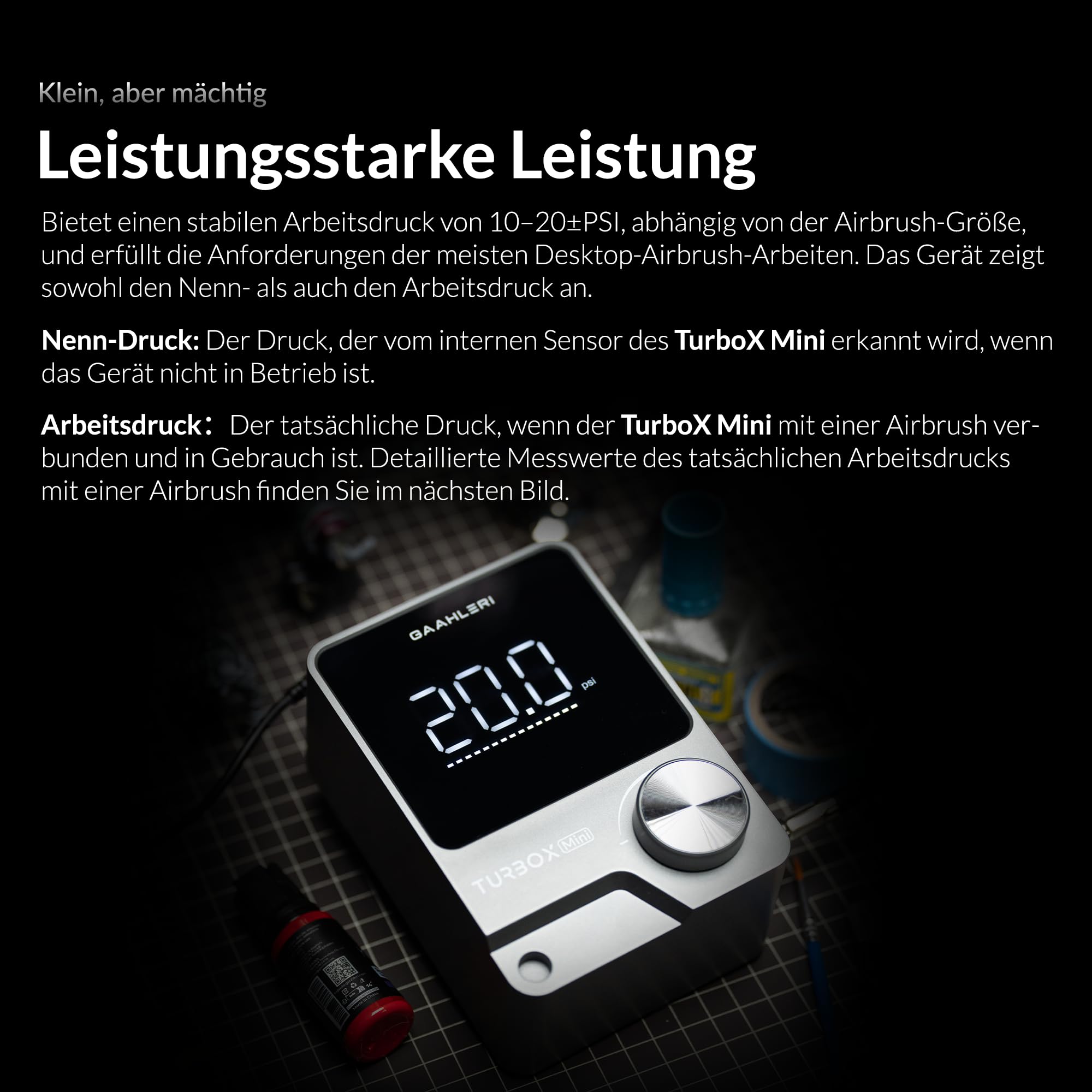 Gaahleri Turbox Mini Airbrush-Kit GHAD-39 0.35mm Dual-Action 18 Luftstufen Digitalanzeige