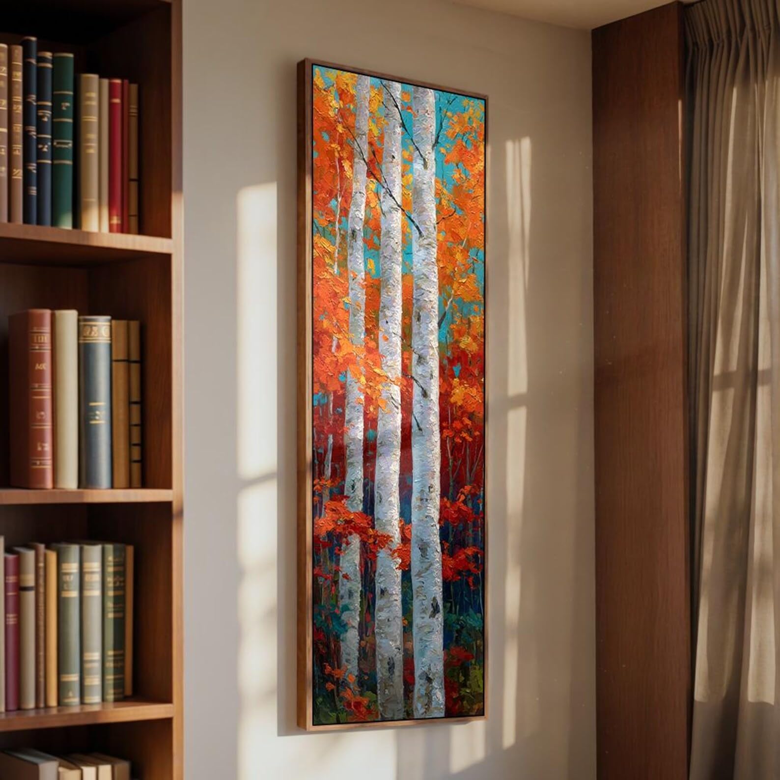 XINBAO Vertical Tree Prints Framed, Long Narrow Wall Art, Tall Forest Wall Home Decor Canvas, Birch Tree Painting(20x60cm/Frameless)