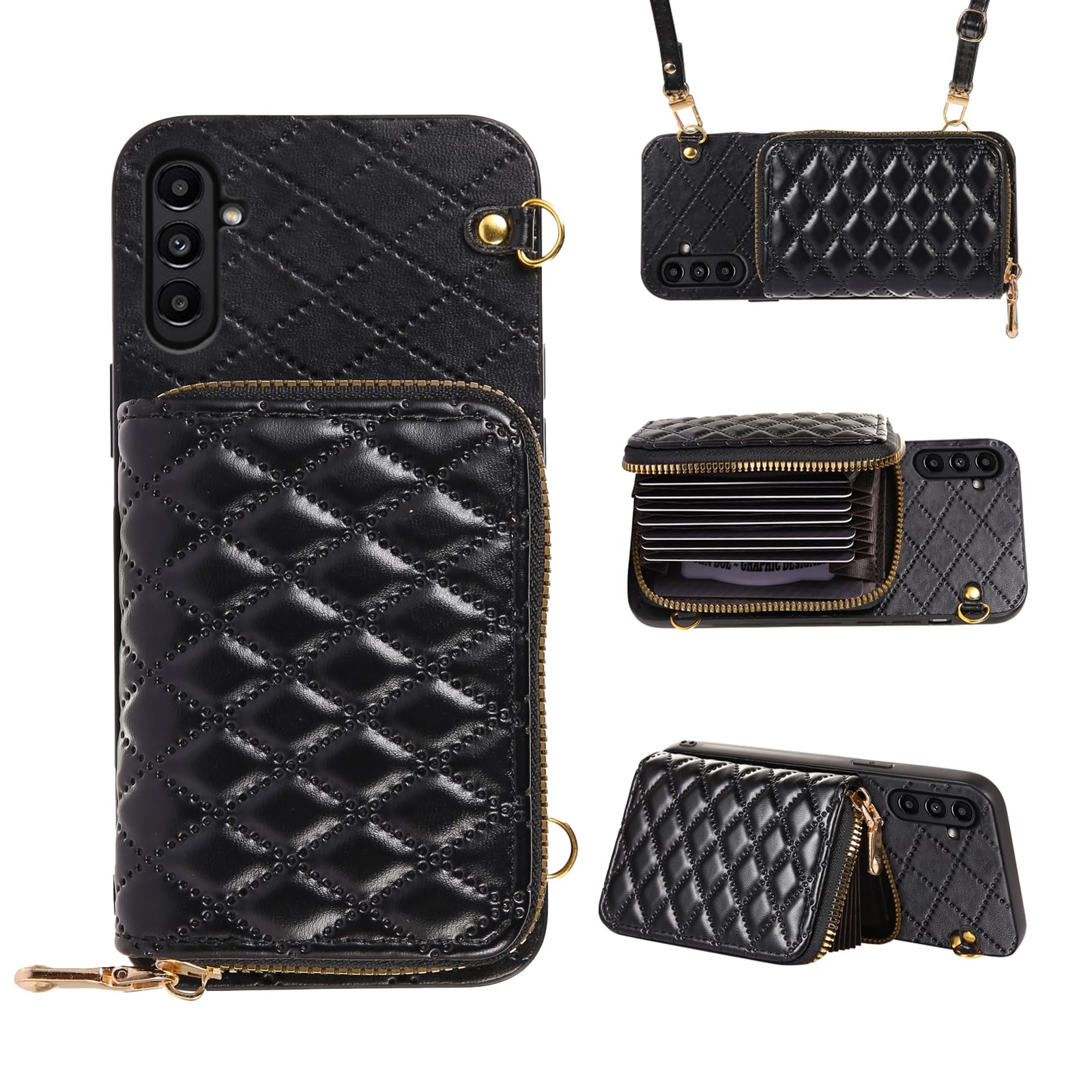 Furiet Compatible with Samsung Galaxy S25 5G Zipper Wallet Case with Crossbody Shoulder Strap Flip Purse Card Slots, Luxury PU Leather Card Holder