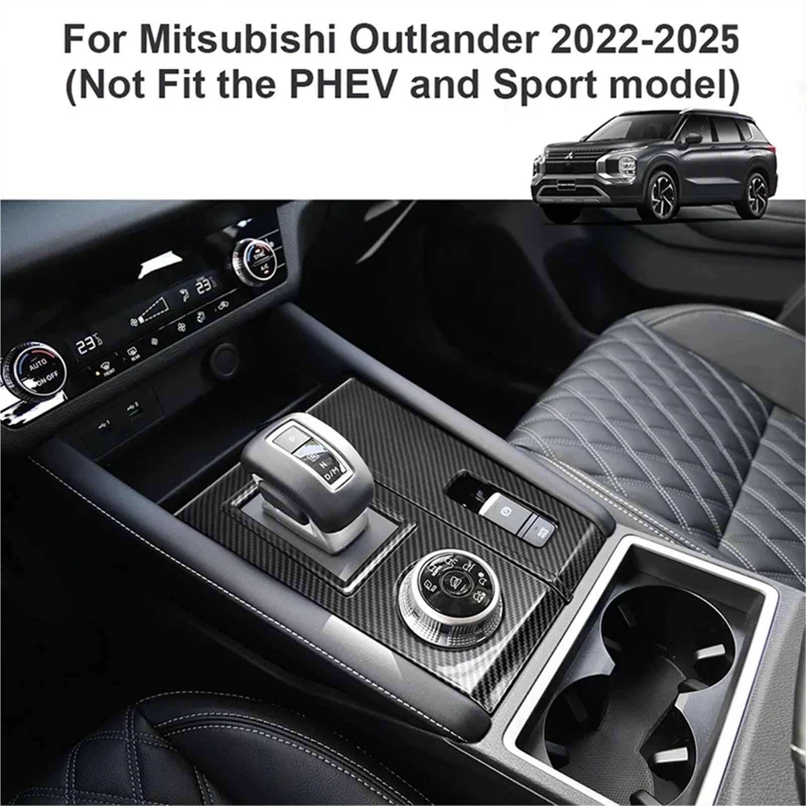 Konsola Środkowa Naklejka dekoracyjna na osłonę konsoli środkowej samochodu ABS, na panel zmiany biegów, pasuje do Mitsubishi, pasuje do Outlandera 2022-2025(Carbon LOOK)